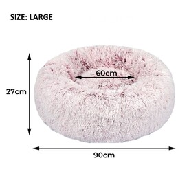 Pet Bed Cat Dog Donut Nest Calming Mat Soft Plush Kennel - Pink image 1