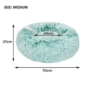 Pet Bed Cat Dog Donut Nest Calming Mat Soft Plush Kennel - Teal image 1