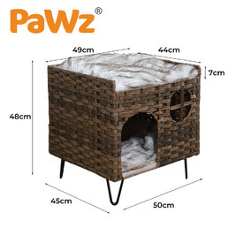 Rattan Cat and Small Dog Enclosed Pet Bed Puppy House with Soft Cushion image 1