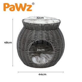 Rattan Cat and Small Dog Enclosed Pet Bed Puppy House with Soft Cushion image 1