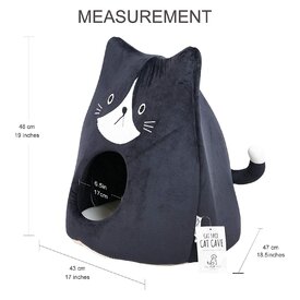 All Fur You Soft and Comfortable Cat Face Cat Cave Bed in Black image 1