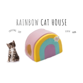 All Fur You Soft and Comfortable Rainbow Cat House Bed in Pink image 1