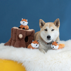 Zippy Paws Zippy Burrow Interactive Dog Toy - Fox Stump + 3 Foxes image 1