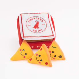 Zippy Paws Burrow Interactive Dog Toy - Pizza Box with 3 Squeaker Toys image 1