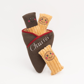 Zippy Paws Burrow Interactive Dog Toy - Churros with 3 Squeaker Toys image 1