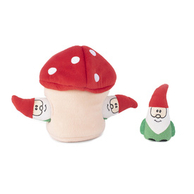 Zippy Paws Interactive Dog Toy - Holiday Burrow - Gnomes in Mushroom image 1