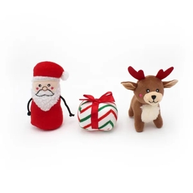 Zippy Paws Holiday Burrow Dog Toy - Santa's Sleigh + 3 Squeaker Toys image 1