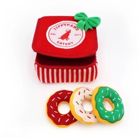 Zippy Paws Holiday Burrow Dog Toy - Christmas Donutz Box + 3 Squeaker Toys image 1