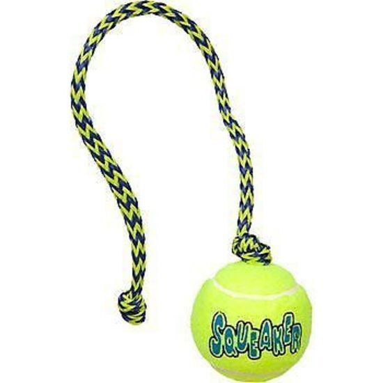 3 x KONG AirDog Medium Squeaker Ball with Rope Toss & Fetch Dog Toy image 2
