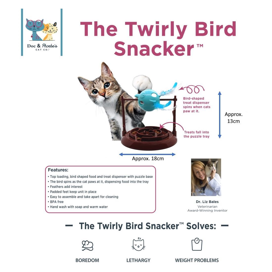 Doc & Phoebe Twirly Bird Snacker - Cat Food Slow Bowl & Game  image 2