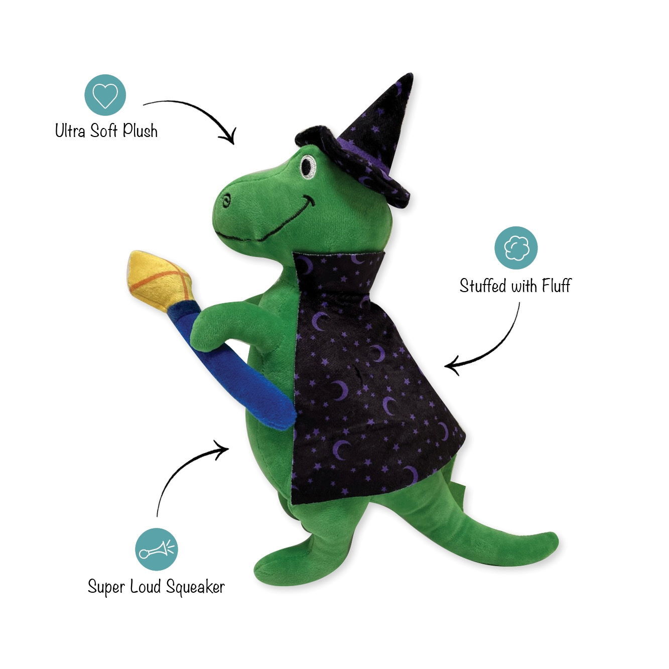 Fringe Studio Halloween Plush Squeaker Dog Toy - Spell-A-Saurus Dino Witch image 2