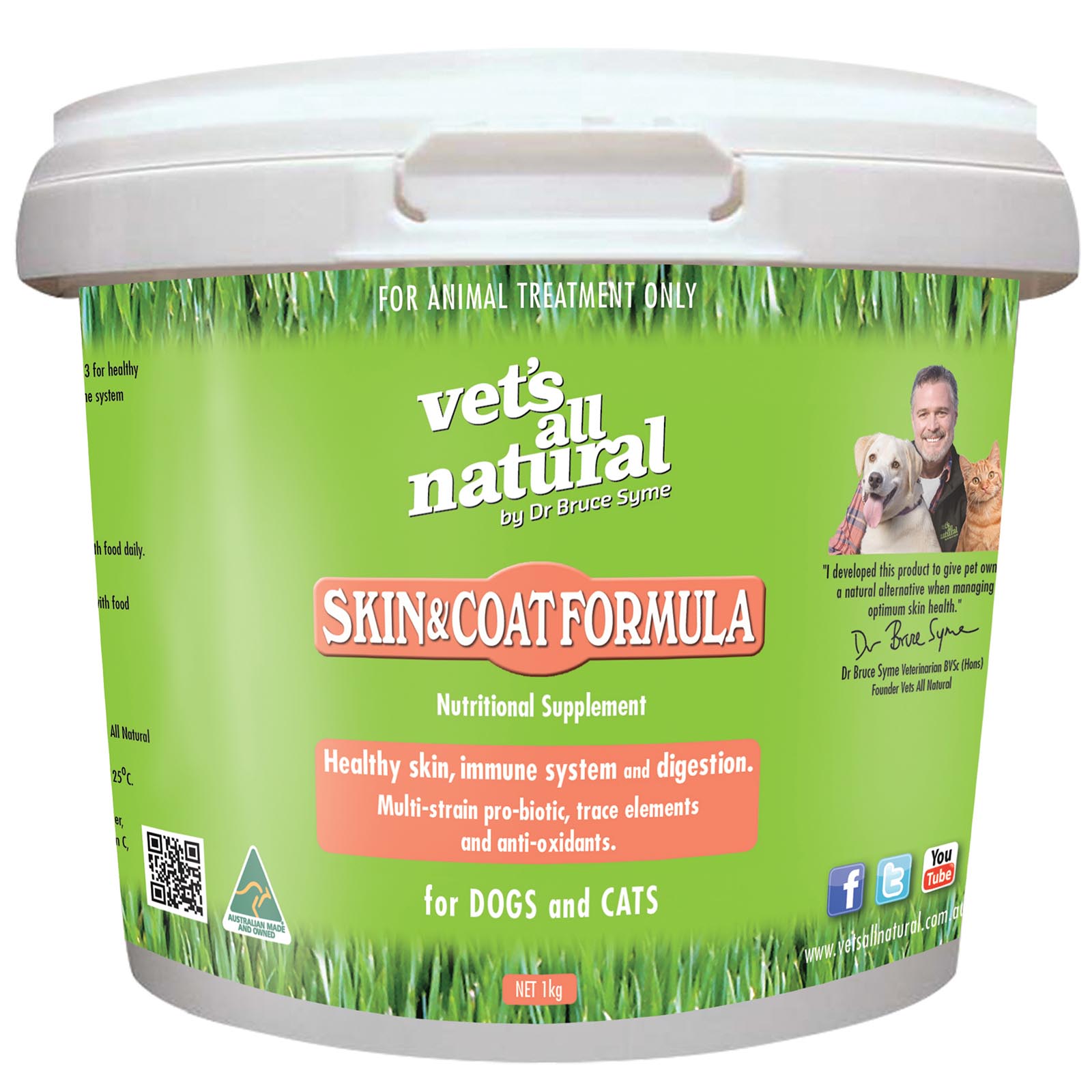 Vets All Natural Skin & Coat Support Powder with Omega 3 & Probiotics for Cats & Dogs image 2