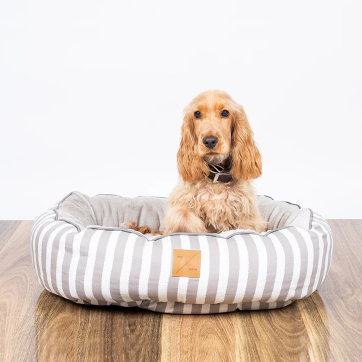 Mog & Bone 4 Seasons Reversible Dog Bed - Latte Hamptons Stripe image 2