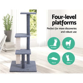 Cat Tree 124cm Trees Scratching Post Scratcher Tower Condo House Furniture Wood Steps image 2