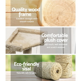 Cat Tree 180cm Trees Scratching Post Scratcher Tower Condo House Furniture Wood Beige image 2