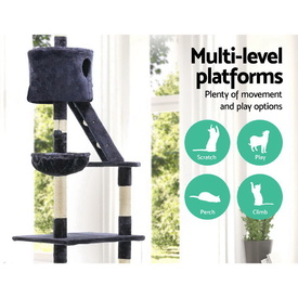 Cat Tree 260cm Trees Scratching Post Scratcher Tower Condo House Furniture Wood Blue image 2