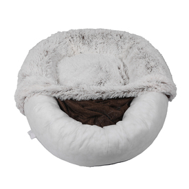Pet Bed Cat Dog Donut Nest Calming Mat Soft Plush Kennel - White Coffee image 2