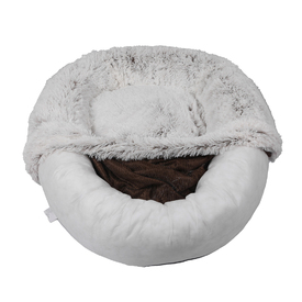 Pet Bed Cat Dog Donut Nest Calming Mat Soft Plush Kennel - Coffee image 2