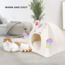 All Fur You Soft and Comfortable Unicorn Cat Cave Bed in Pink image 2
