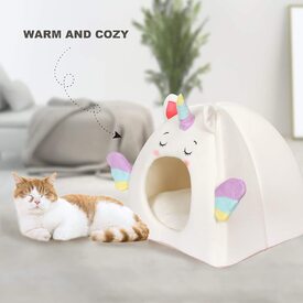 All Fur You Soft and Comfortable Unicorn Cat Cave Bed in White image 2