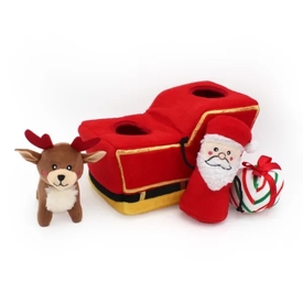 Zippy Paws Holiday Burrow Dog Toy - Santa's Sleigh + 3 Squeaker Toys image 2