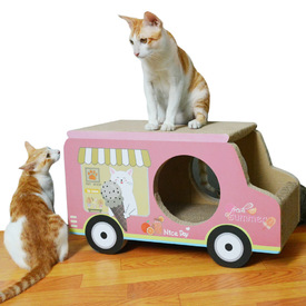 Zodiac Cardboard Cat Scratcher & Lounger - Pink Ice Cream Van image 2