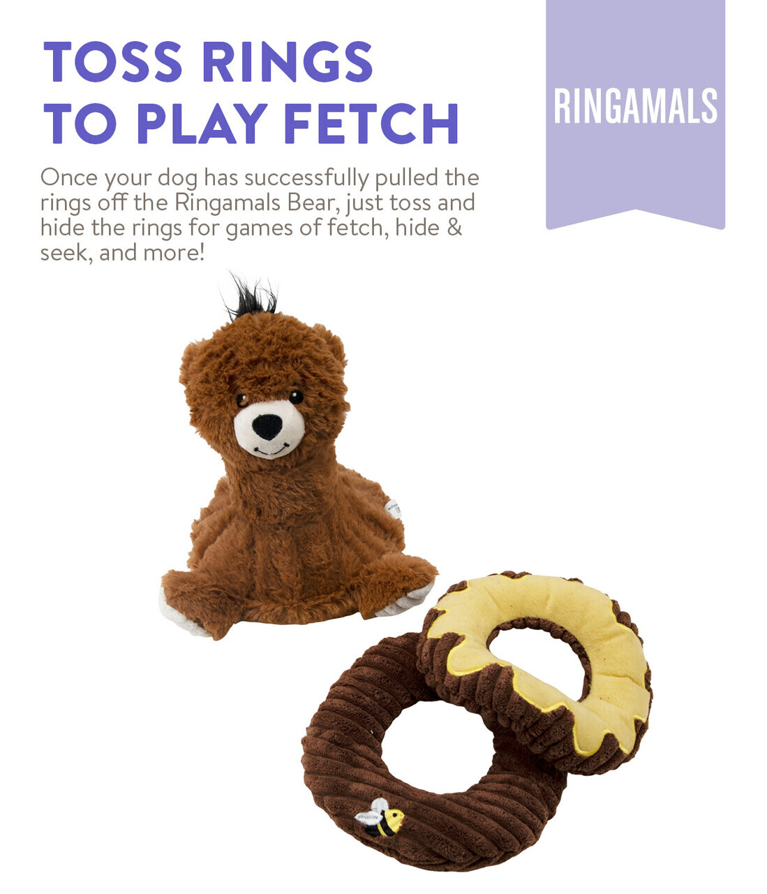 Charming Pet Ringamals Plush Puzzle Dog Toy - Honey Bear image 3