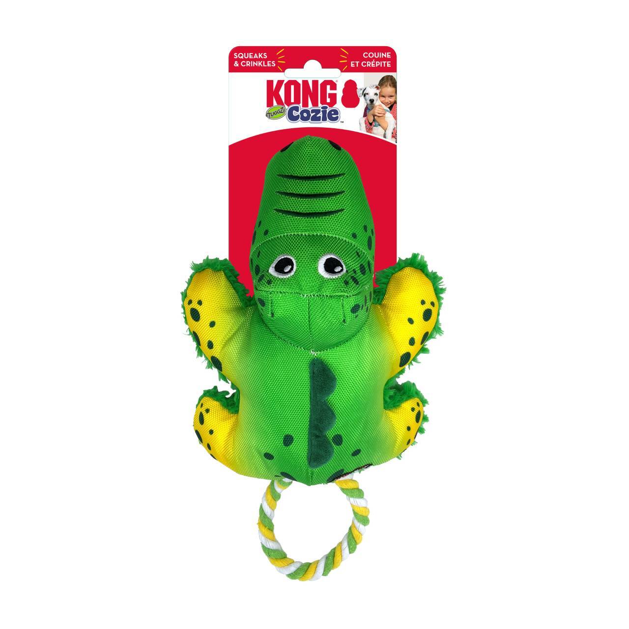 KONG Cozie Tuggz Rope Sqeueaker Dog Toy - Alligator Bulk Pack of 3 image 3