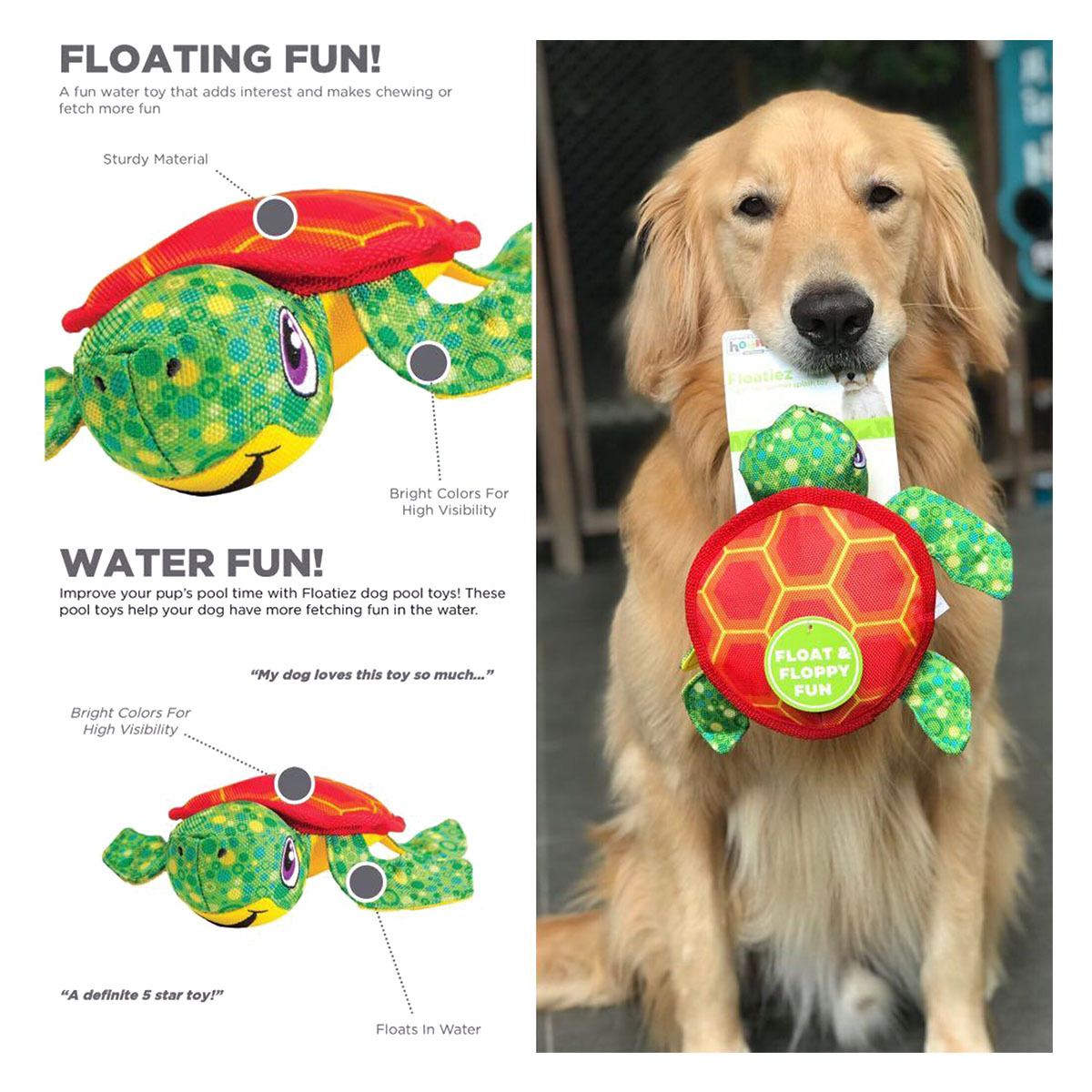 Outward Hound Floatiez Turtle Floating Squeaker Dog Toy image 3