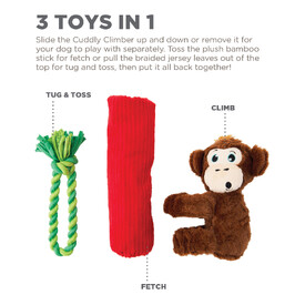 Outward Hound 3-in-1 Tug & Toss Dog Toy - Cuddly Climbers Monkey image 3