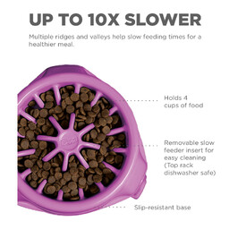 Outward Hound 3-in-1 Up Height Adjustable Slow Feeder Dog Bowl - Purple image 3