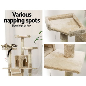 Cat Tree 180cm Trees Scratching Post Scratcher Tower Condo House Furniture Wood Beige image 3