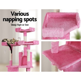 Cat Tree 180cm Trees Scratching Post Scratcher Tower Condo House Furniture Wood Pink image 3