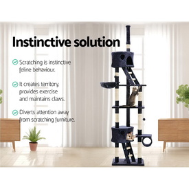Cat Tree 260cm Trees Scratching Post Scratcher Tower Condo House Furniture Wood Blue image 3