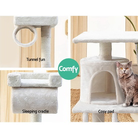 Cat Tree 141cm Trees Scratching Post Scratcher Tower Condo House Furniture Wood Beige image 3