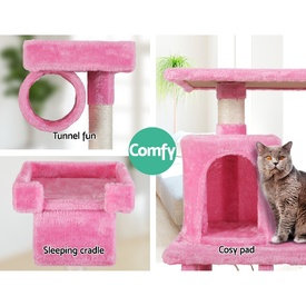 Cat Tree 141cm Trees Scratching Post Scratcher Tower Condo House Furniture Wood Pink image 3
