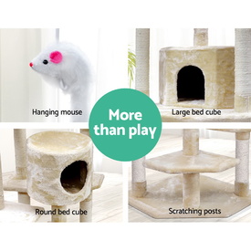 Cat Tree 203cm Trees Scratching Post Scratcher Tower Condo House Furniture Wood Beige image 3