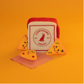 Zippy Paws Burrow Interactive Dog Toy - Pizza Box with 3 Squeaker Toys image 3