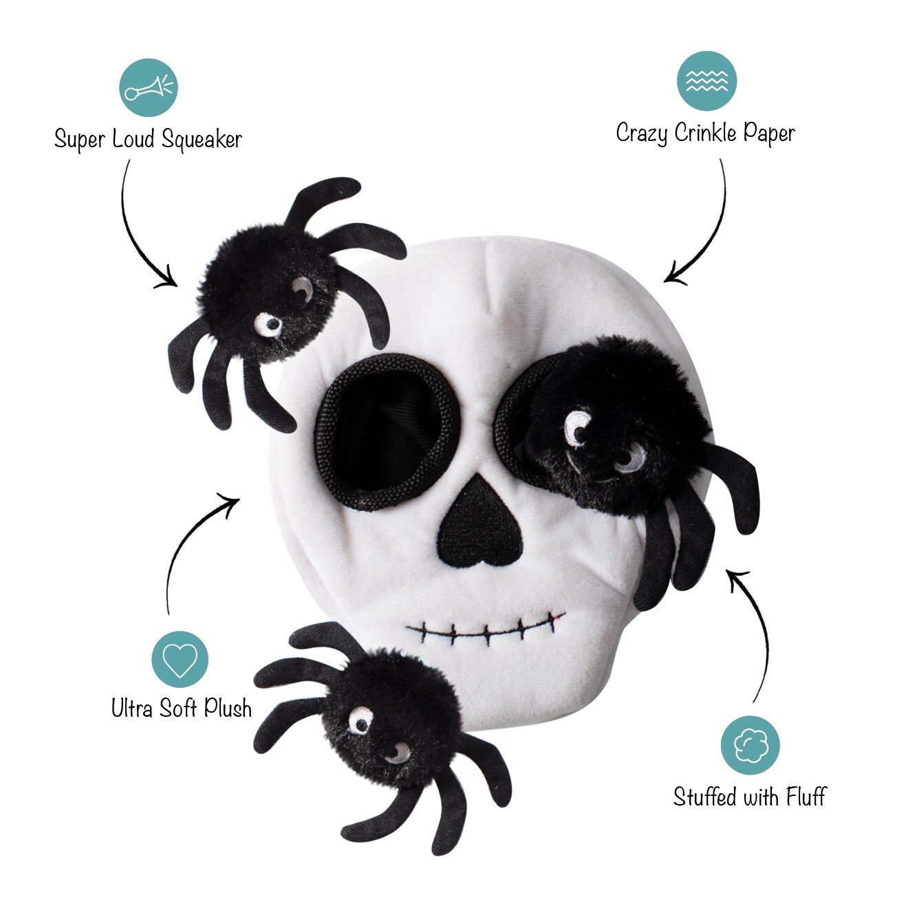 Fringe Studio Plush Squeaker Dog Toy - Skull Burrow + 3 Spiders image 4