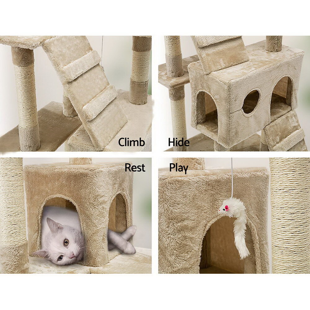Cat Tree 180cm Trees Scratching Post Scratcher Tower Condo House Furniture Wood Beige image 4