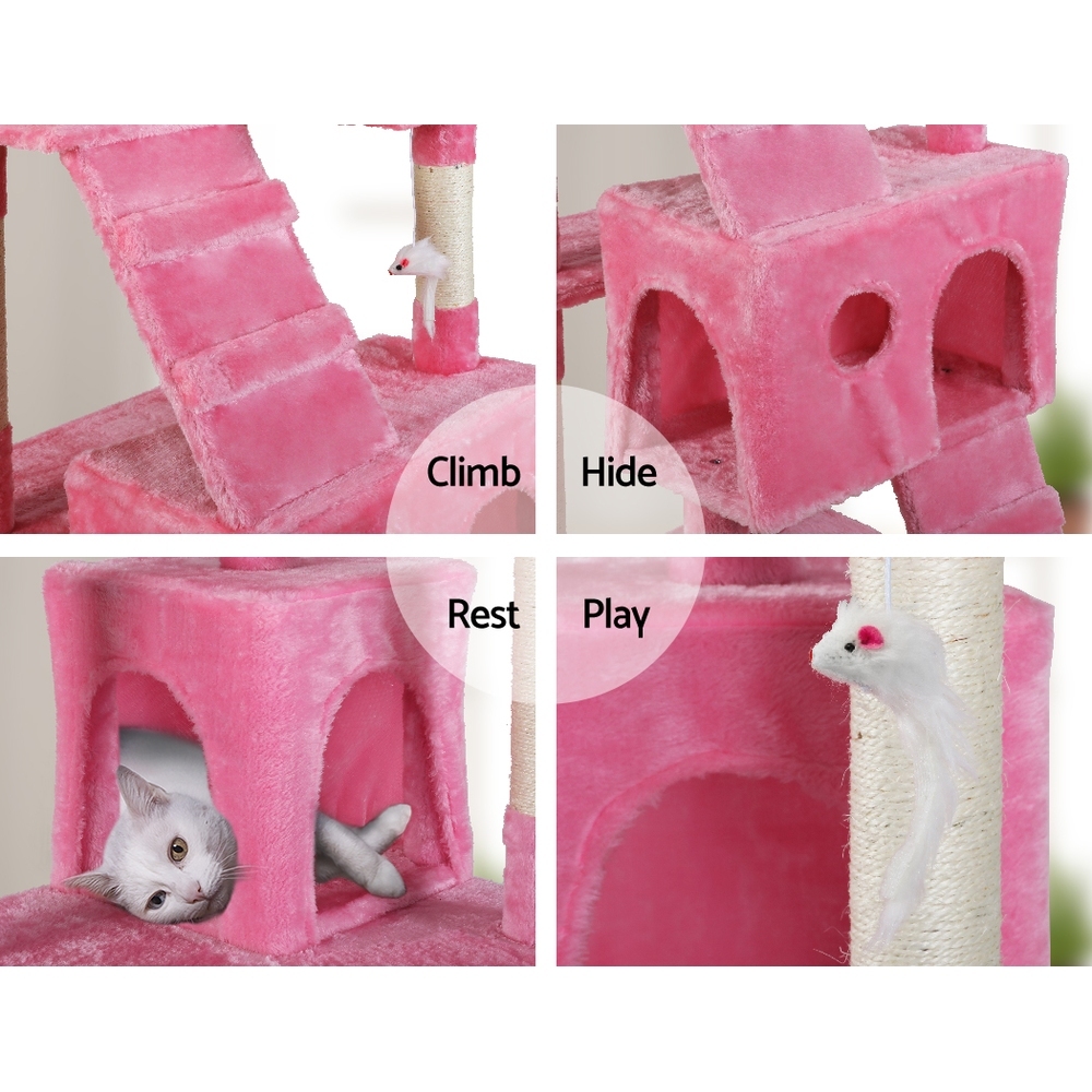Cat Tree 180cm Trees Scratching Post Scratcher Tower Condo House Furniture Wood Pink image 4