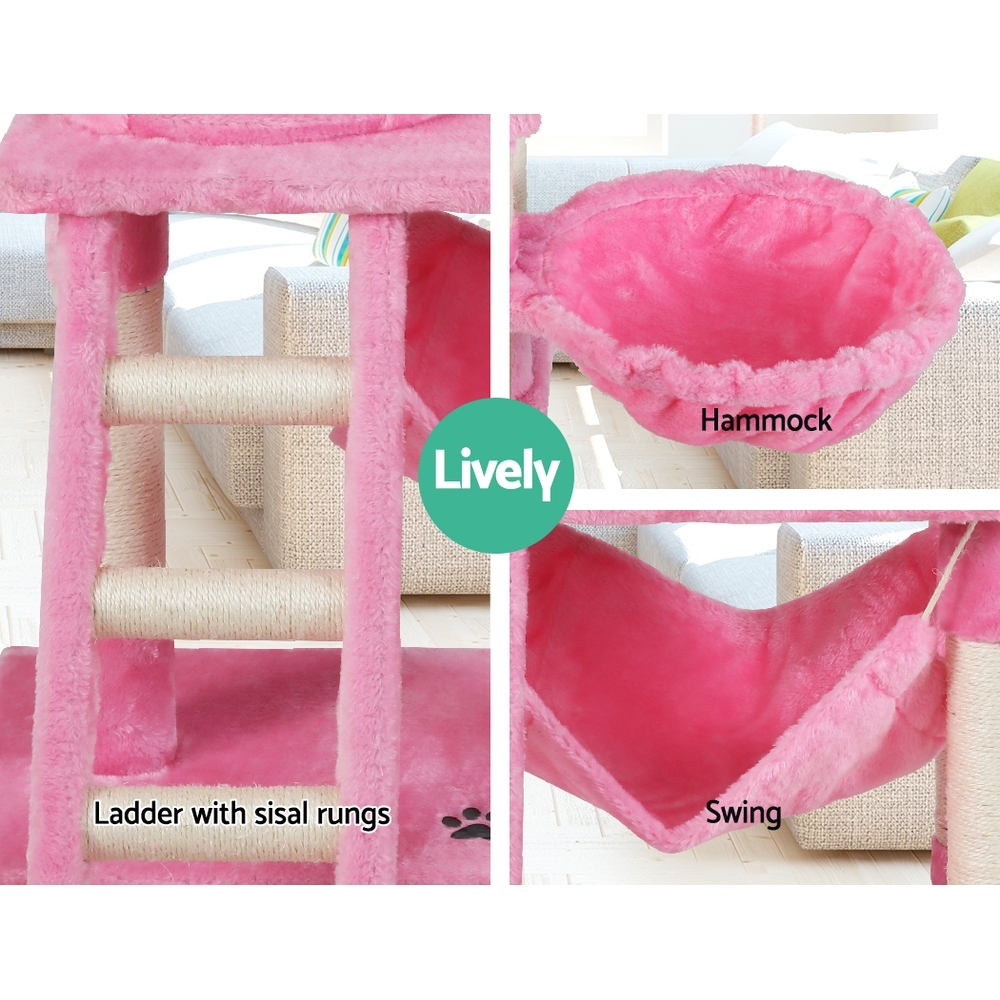 Cat Tree 141cm Trees Scratching Post Scratcher Tower Condo House Furniture Wood Pink image 4