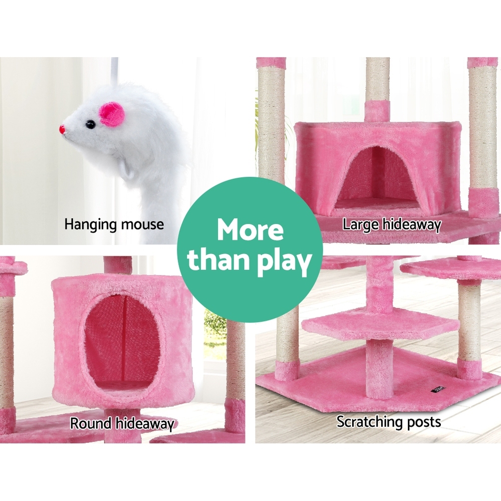Cat Tree 203cm Trees Scratching Post Scratcher Tower Condo House Furniture Wood Pink image 4