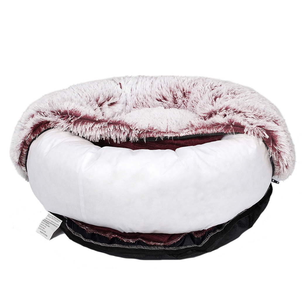 Pet Bed Cat Dog Donut Nest Calming Mat Soft Plush Kennel - Pink image 4