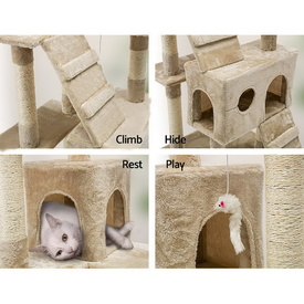 Cat Tree 180cm Trees Scratching Post Scratcher Tower Condo House Furniture Wood Beige image 4
