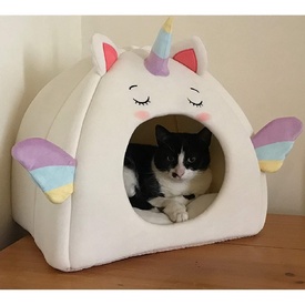 All Fur You Soft and Comfortable Unicorn Cat Cave Bed in White image 4