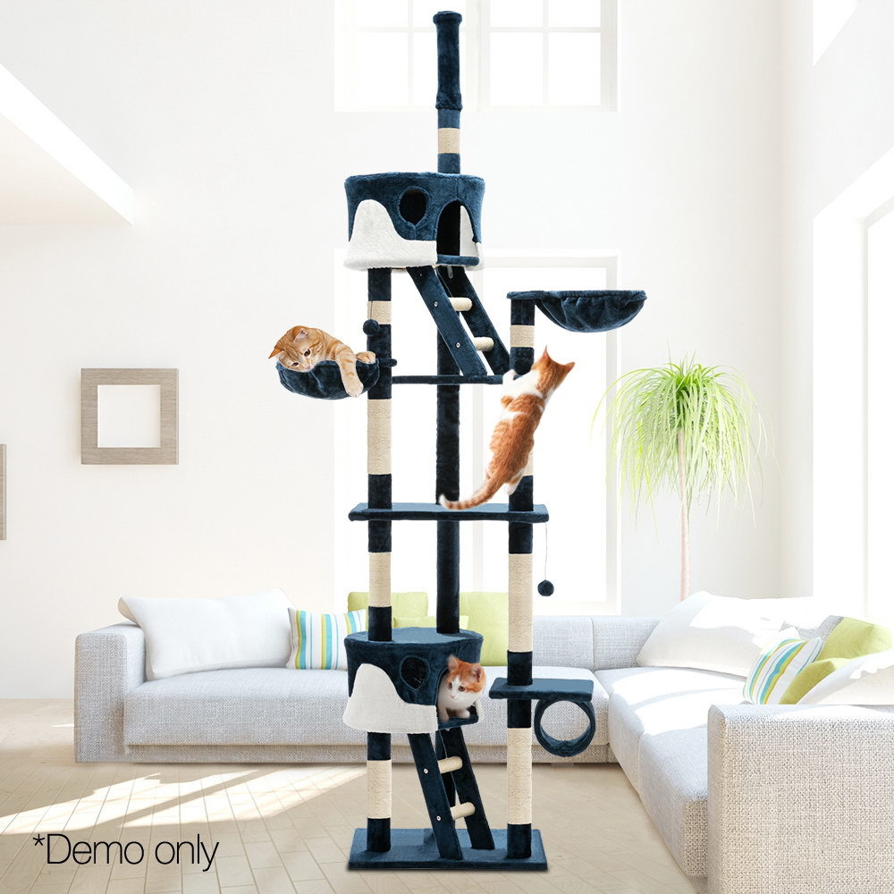 Cat Tree 260cm Trees Scratching Post Scratcher Tower Condo House Furniture Wood Blue image 5