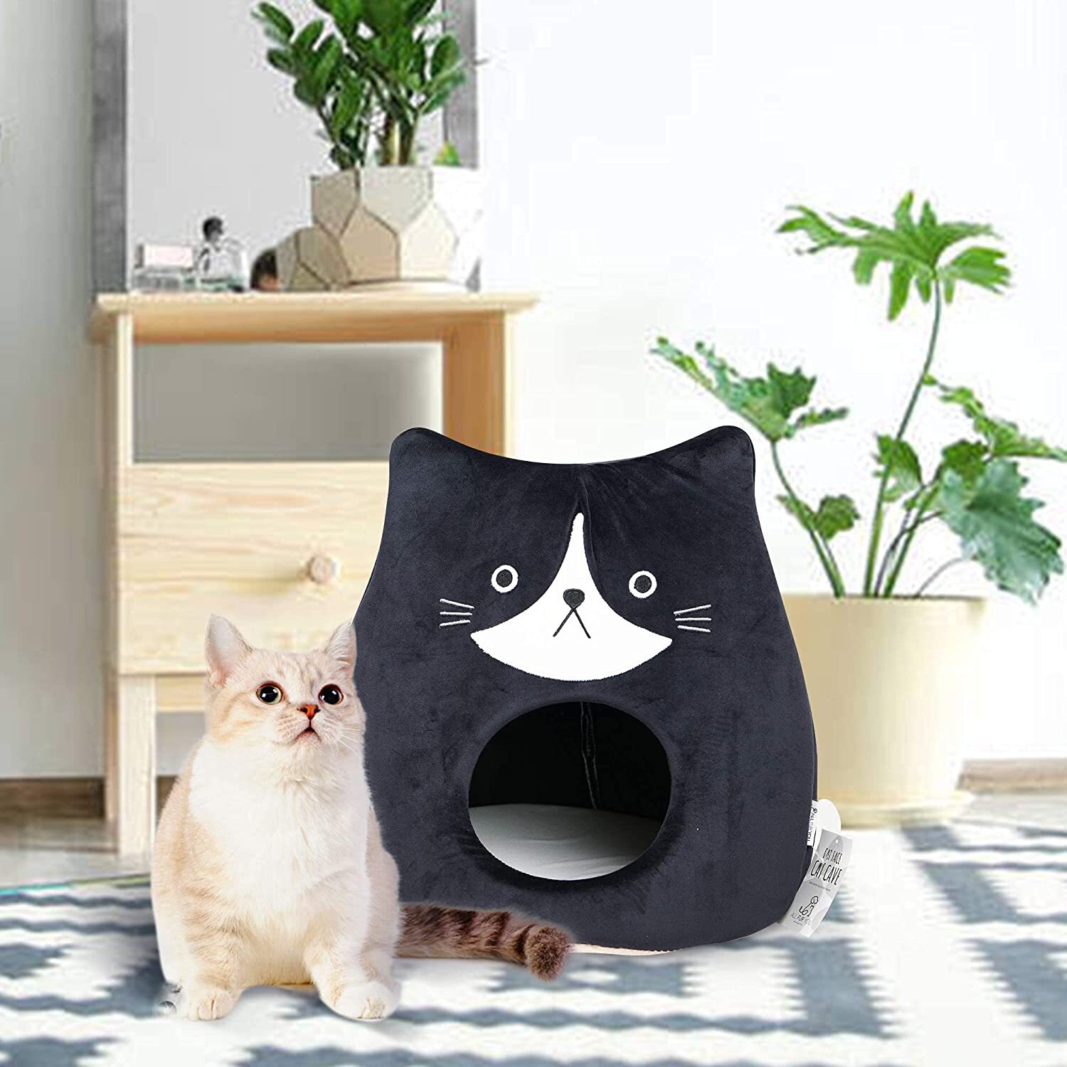 All Fur You Soft and Comfortable Cat Face Cat Cave Bed in Black image 5