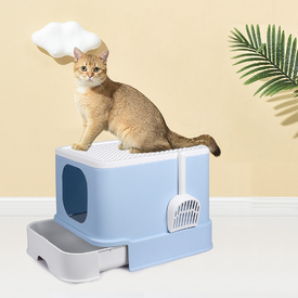PaWz Cat Litter Box Fully Enclosed Kitty Toilet Trapping Odour Control Basin - Blue image 5