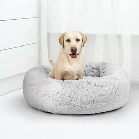 Pet Bed Cat Dog Donut Nest Calming Mat Soft Plush Kennel - White Coffee image 5